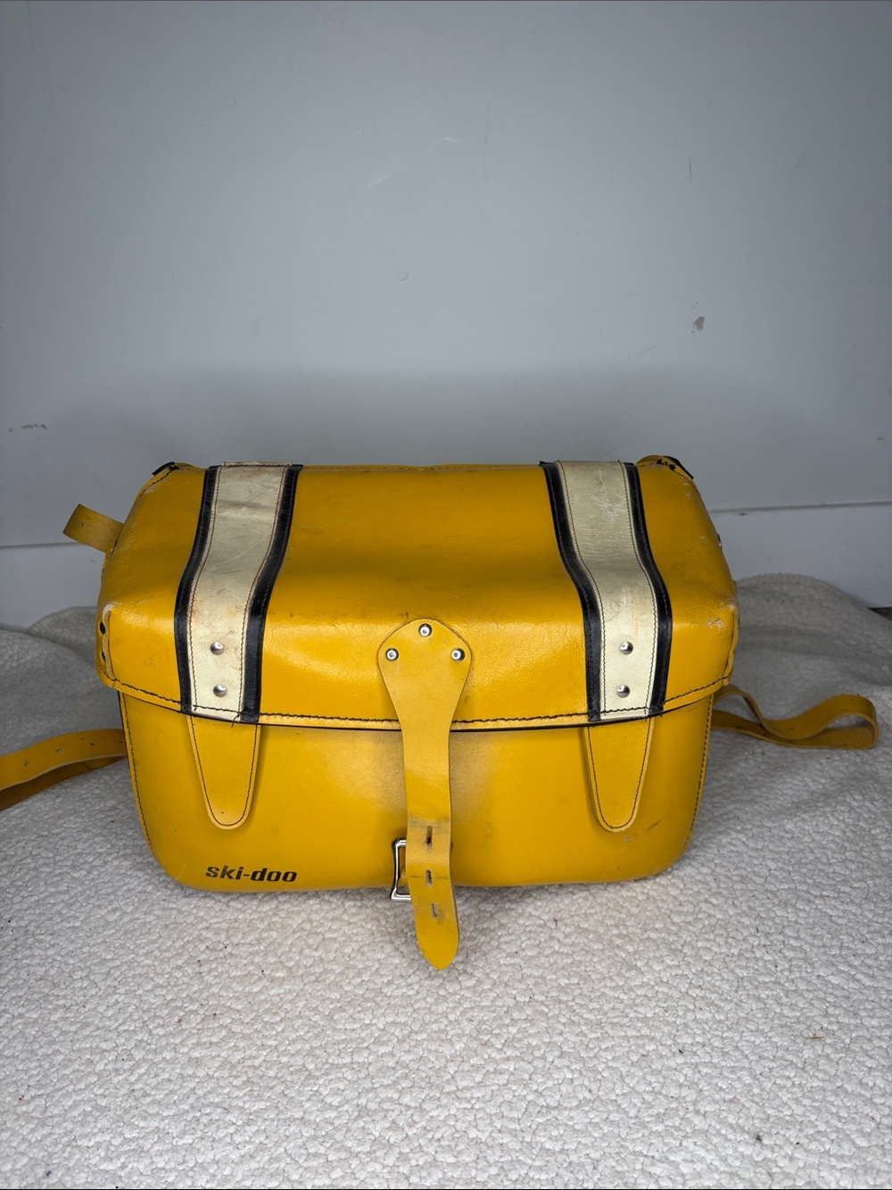 Vintage 1970s Ski-doo Snowmobile Yellow And White Leather Cargo Saddle Bag